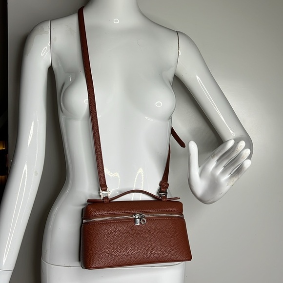 Brown Pebbled Vegan Leather Rice Box Small Crossbody Bag - Picture 1 of 8